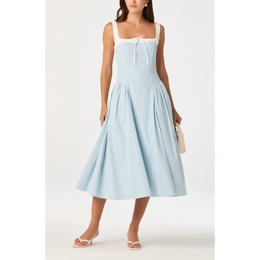 ASTR the Label Hazel Ticking Stripe Midi Dress in Blue Stripe at Nordstrom, Size Medium | Nordstrom
