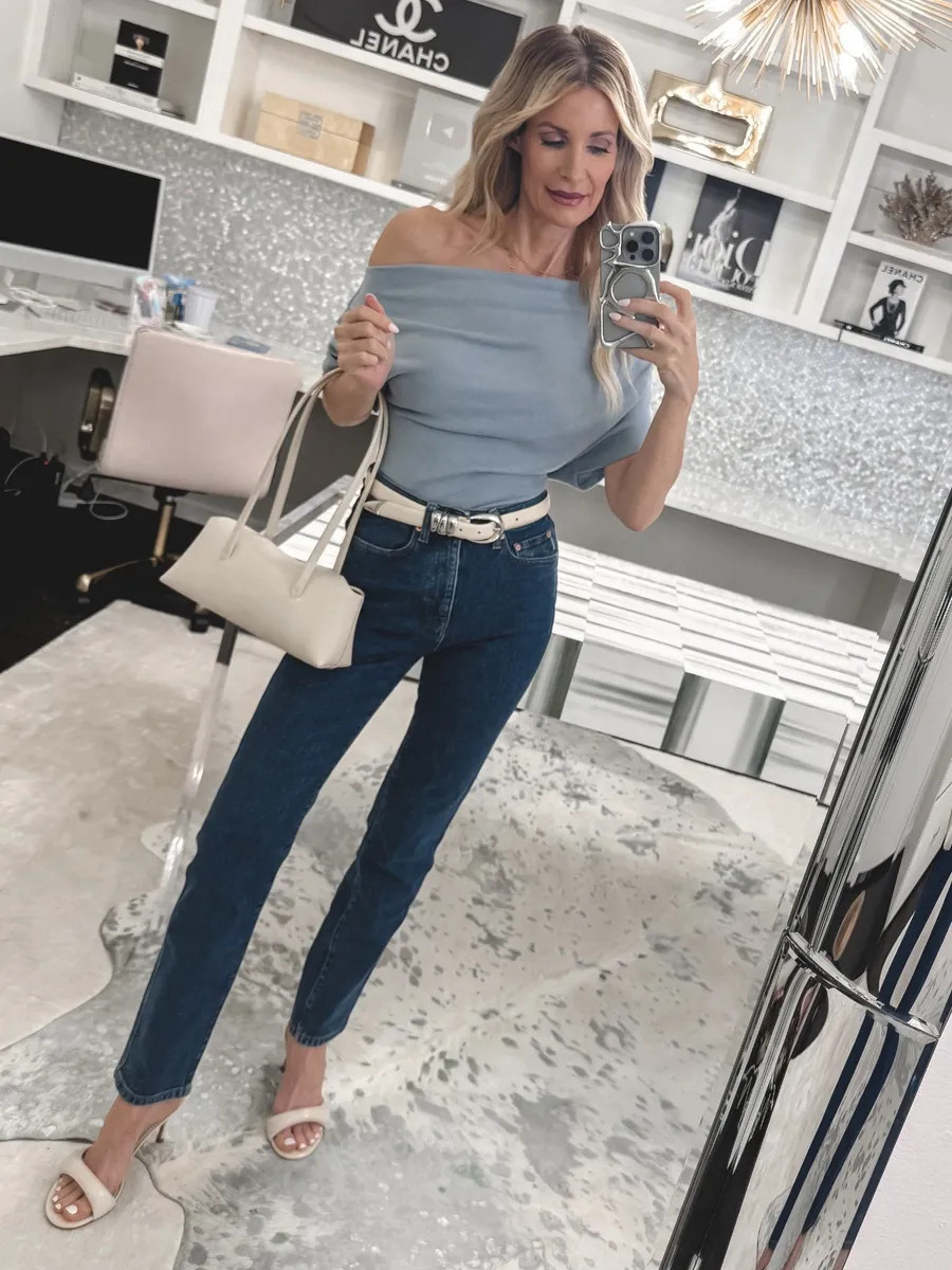 Flattering off-the-shoulder spring top under $100 with cigarette jeans This top is so soft and versatile—you can wear it on or off the shoulder, and the baby blue color is incredibly flattering. Paired it with my favorite jeans and designer-look heels under $50! I’m wearing an XS in the top and size 24 in the jeans, both fit true to size.  

 

#LTKootd #LTKSeasonal #LTKOver40