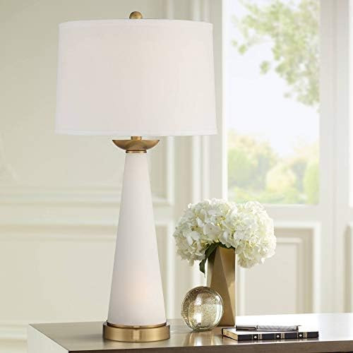 Ella Modern Luxury Table Lamp with Night Light 29.5" Tall Alabaster Glass Brass Metal White Fabric D | Amazon (US)