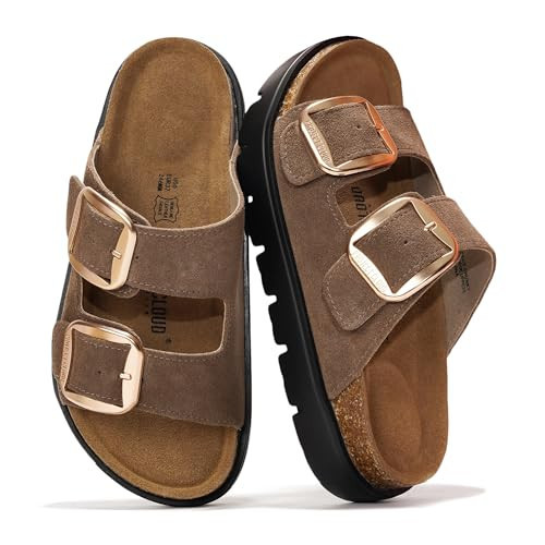 Project Cloud 100% Genuine Leather Platform Sandals Women Footwear - Wedge Chunky Slides for Women 2026 with Memory Foam Insole & Cork Footbed Womens Sandals (GreeceChunky) | Amazon (US)