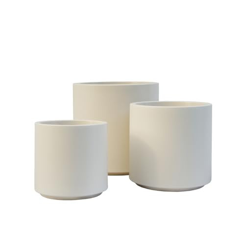 TDIAOL Plant Pots 13 10 5 Inch Large Planter, Thicken Anti-Slip 3 Pack Plastic Flower Pots, Large Planters for Indoor Outdoor Garden Plants and Flowers (Beige White) | Amazon (US)