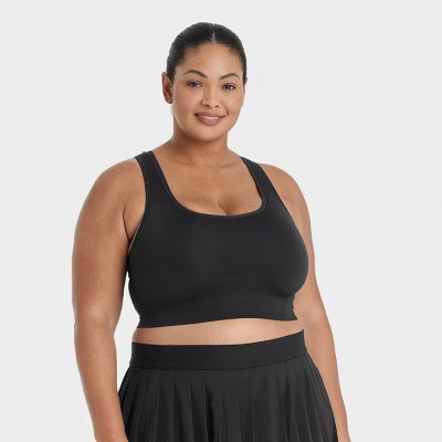 Women's Seamless Medium Support Racerback Sports Bra - All In Motion™ Black 1X | Target