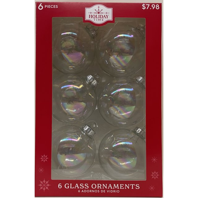 Clear 90mm Glass Iridescent Ball Christmas Ornament, 6 Count, Boxed Glass, 300 Gram, by Holiday T... | Walmart (US)
