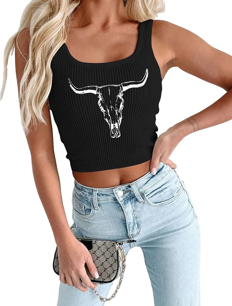 Cowgirl Crop Tank Top for Women Country Concert Tops Cami Western Cowboy Graphic Crop Top | Amazon (US)