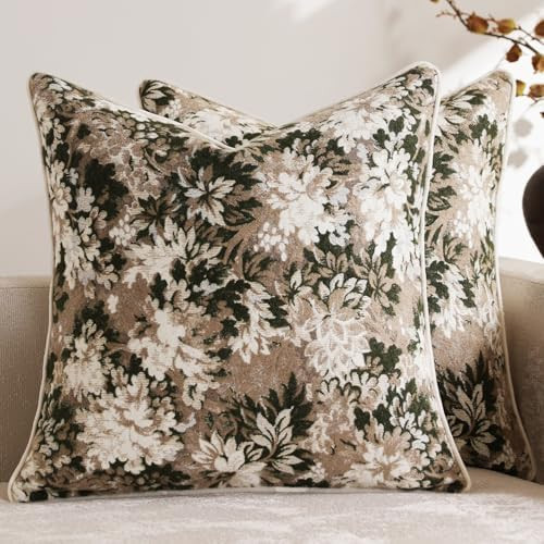 DEZENE Pack of 2 Vintage Floral Throw Pillow Covers 18x18 Boho Farmhouse Accents Chenille Square ... | Amazon (US)