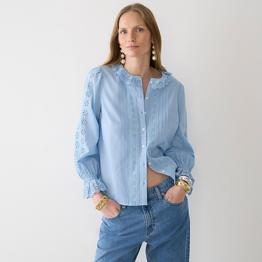Eyelet-trim button-up shirt | J. Crew US