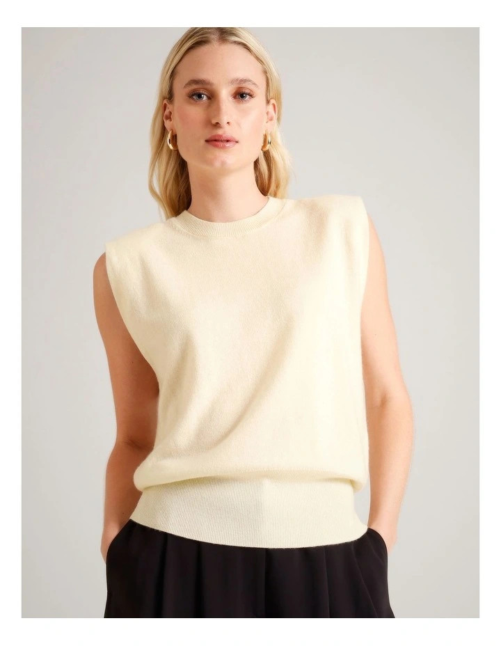 BasqueWool Blend Crew Neck Sleeveless Knit in Ecru | Myer