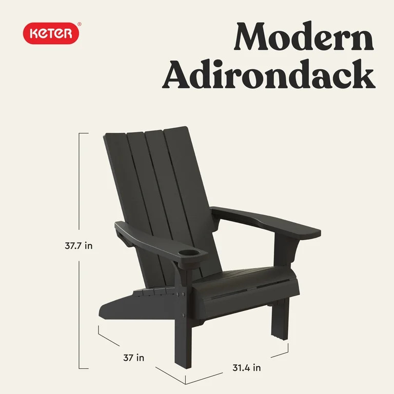Keter Modern Adirondack Resin Outdoor Furniture Patio Chairs with Cup Holder-Perfect for Beach, P... | Walmart (US)