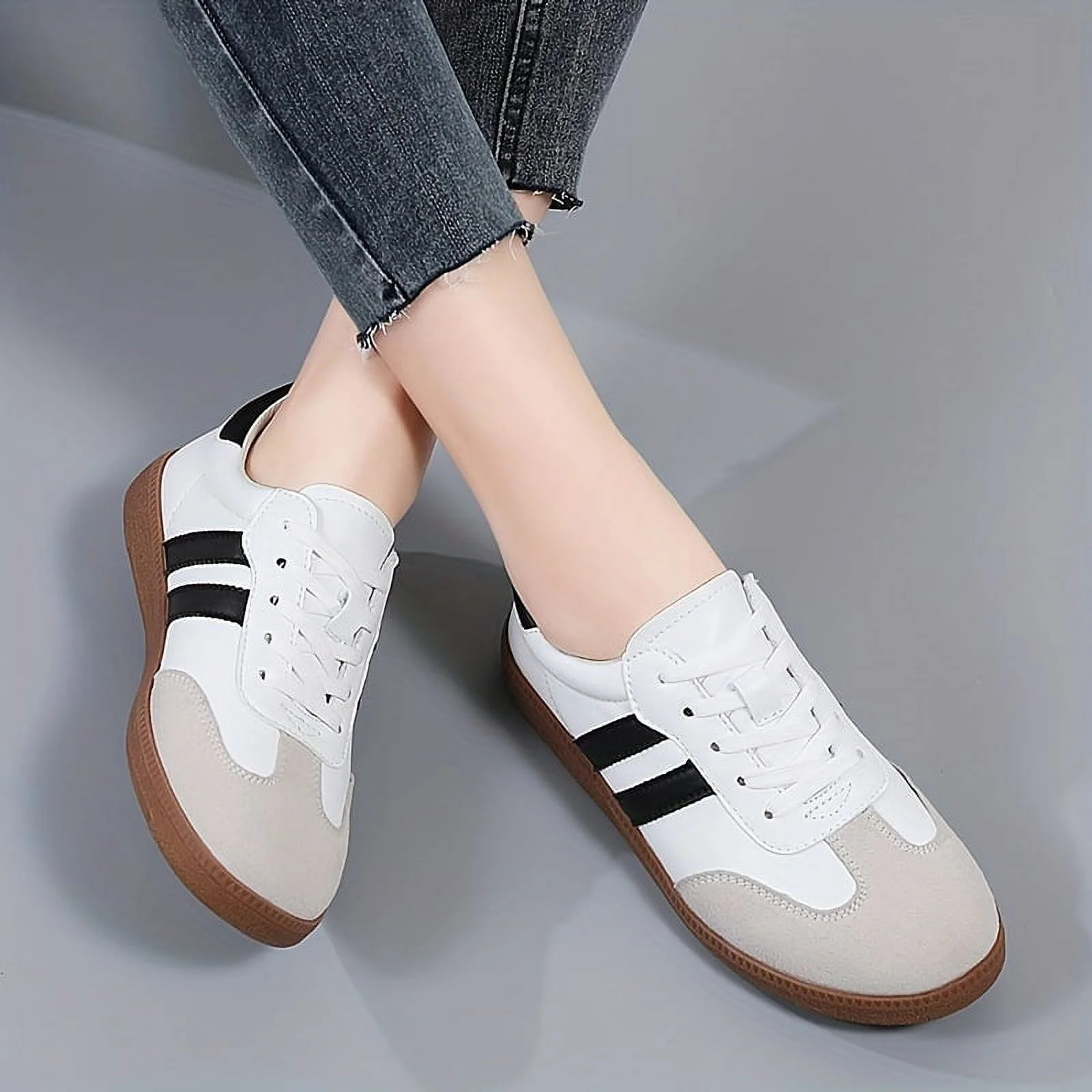 Comfort Meets Style: Women's Versatile Colorblock Lace-Up Sneakers with Soft Sole for All-Season ... | Walmart (US)
