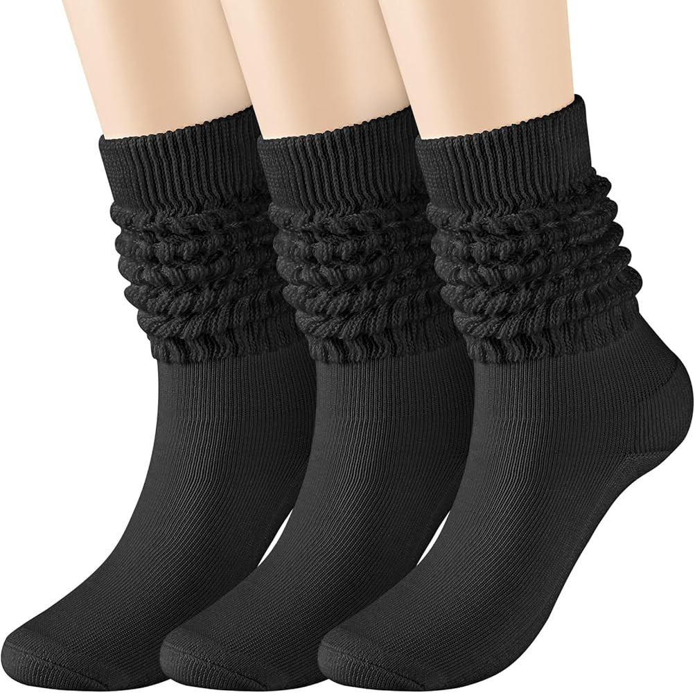3 Pairs Scrunchy Socks for Women,Slouch Socks Women Knee High Scrunch Socks Size 5-11 | Amazon (US)