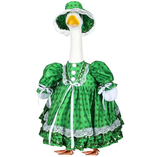Suzile St Patricks Day Porch Goose Outfit Irish Clover Goose Costume for 23" High Cement or Plastic Geese Costume for Yard Lawn Outdoor Garden Patio Statue Leprechaun Shamrock Dress Holiday Decor | Amazon (US)
