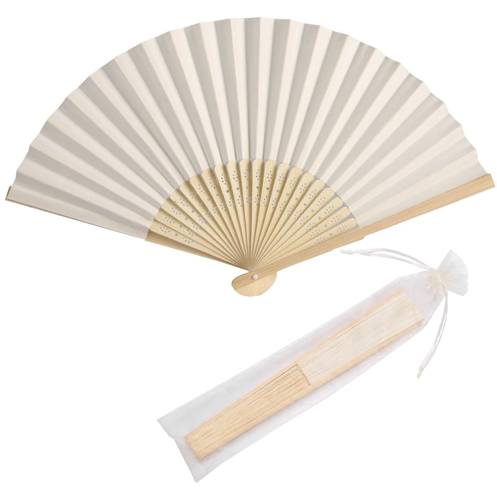 50pcs Paper Hand Fan with Organza Bags Bamboo Handheld Folding Fans DIY Decorative Wedding Party ... | Amazon (US)