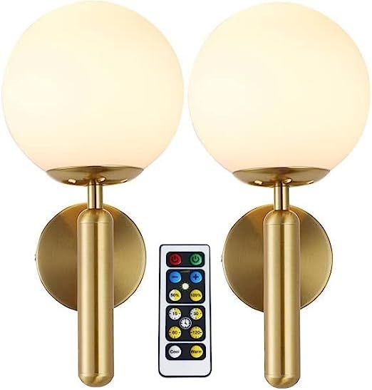 XHP Modern Gold Wall Sconce Lighting Set of 2 Battery Operated Led Wall Lights with Remote Contro... | Amazon (US)