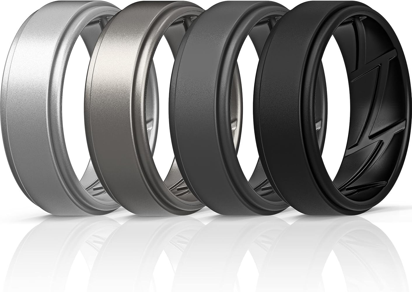 ThunderFit Silicone Wedding Rings for Men Breathable Airflow Inner Grooves - Step Edge Sleek Desi... | Amazon (US)
