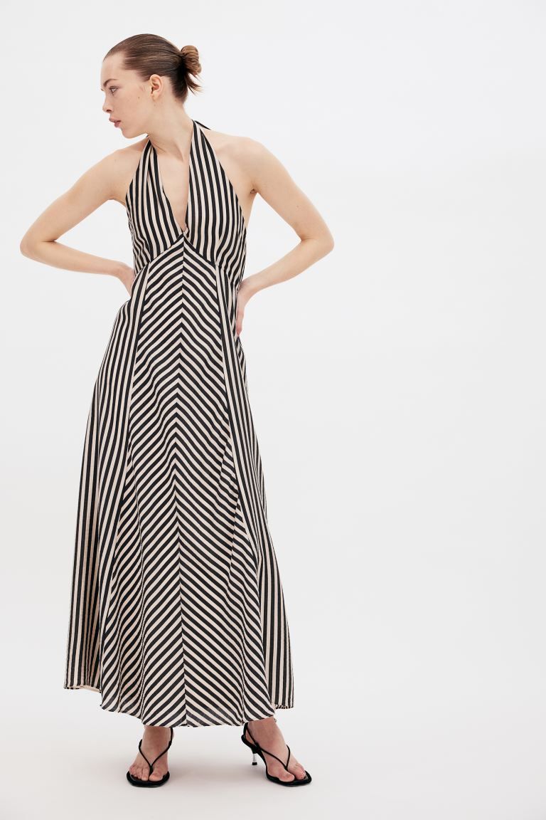 Long Halterneck Dress - Cream/striped - Ladies | H&M US | H&M (US + CA)