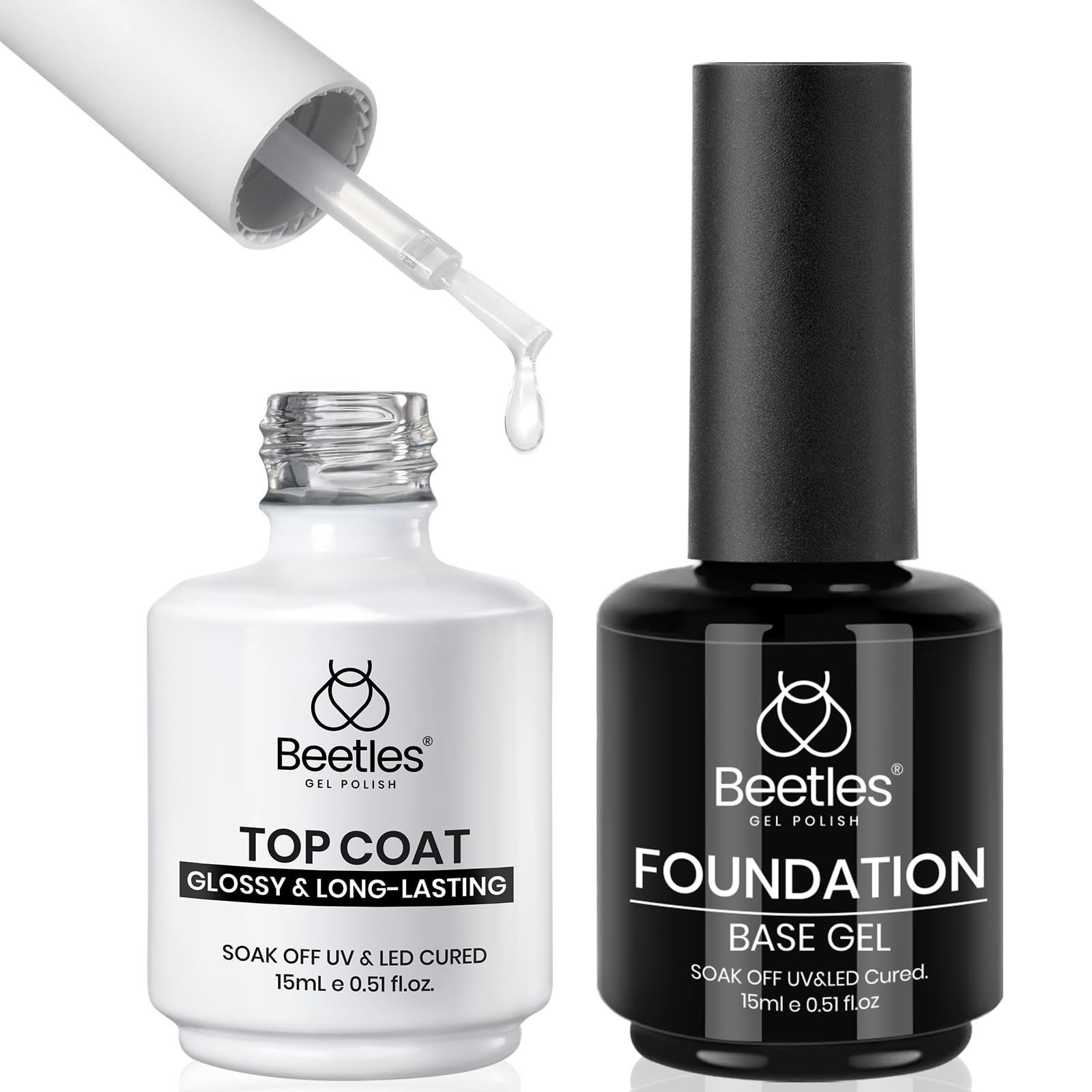 Beetles 2Pcs 15ml Base and Top Coat Set - Upgrade No Wipe Extra Glossy Gel Top Coat Finish, Soak ... | Amazon (US)