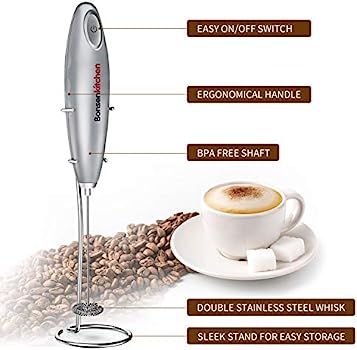 Bonsenkitchen Electric Milk Frother Handheld Drink Mixer, Milk Foam Maker for Bulletproof Coffee,... | Amazon (US)