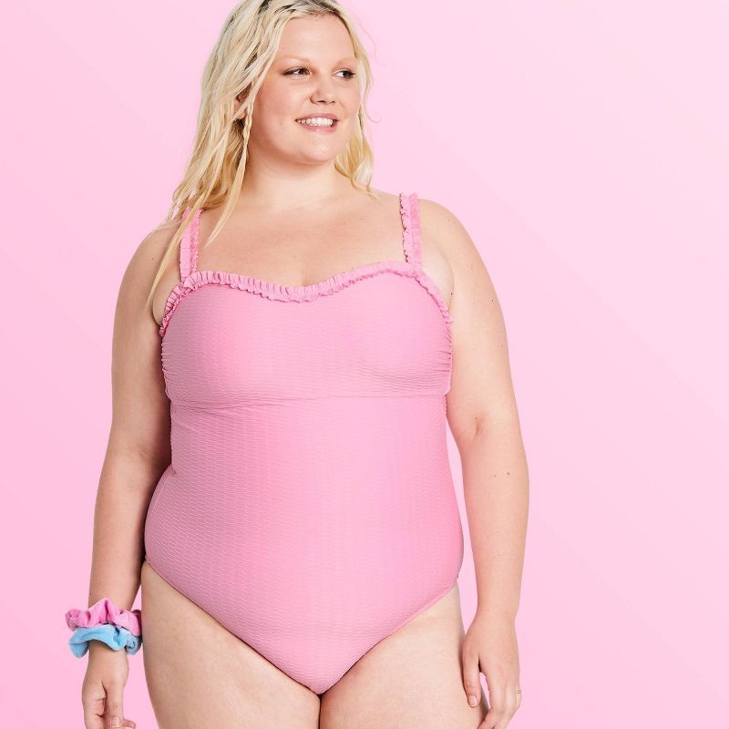 Women's Textured Sweetheart Neck One Piece Swimsuit - Stoney Clover Lane x Target Pink | Target