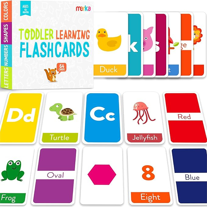 merka Toddler Flash Cards Alphabet, Double-Sided Flash Cards for Toddlers 1-4 Years, Set of 64 Le... | Amazon (US)