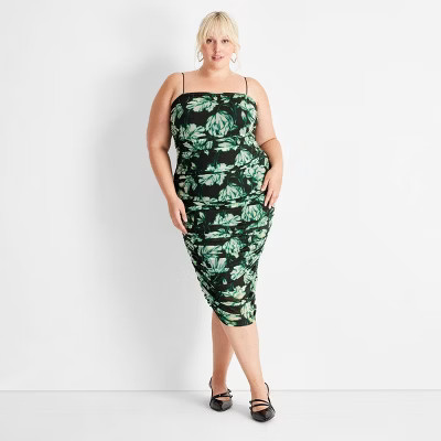 Women's Sleeveless Sheer Midi Dress - Future Collective Cream/Black Floral 1X | Target