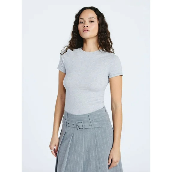Scoop Women’s Stretch Cotton Blend Baby Tee with Short Sleeves, Sizes XS-XXL | Walmart (US)