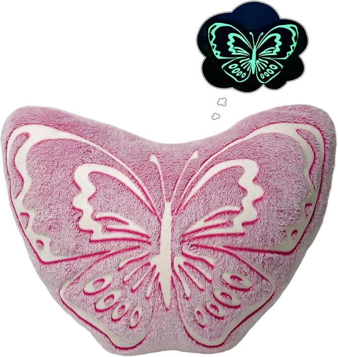 Glow in The Dark Pink Butterfly Pillow for Girls Butterfly-Shaped Decorative Pillows Fuzzy Butter... | Amazon (US)