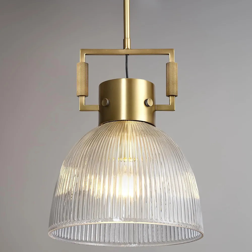 SKFWAITKW Glass Pendant Lights Kitchen Island, 10" Gold Pendant Light Indoor Modern Fluted Glass ... | Amazon (US)