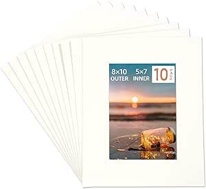 HOTUO 10 Pack Acid Free Ivory Picture Frame Mats, Pre-Cut 8x10 Picture Mats with Ivory Core Bevel... | Amazon (US)