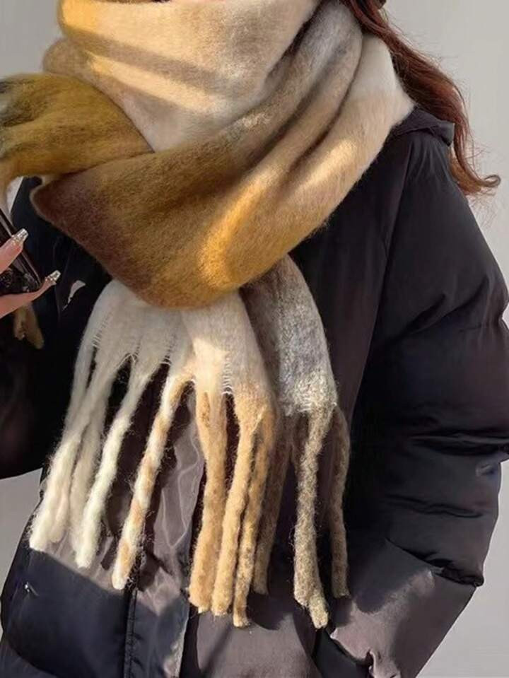 Single Piece Brown Fashionable Warm Colorblock Scarf For Women Winter Daily Life Accessories Gift | SHEIN