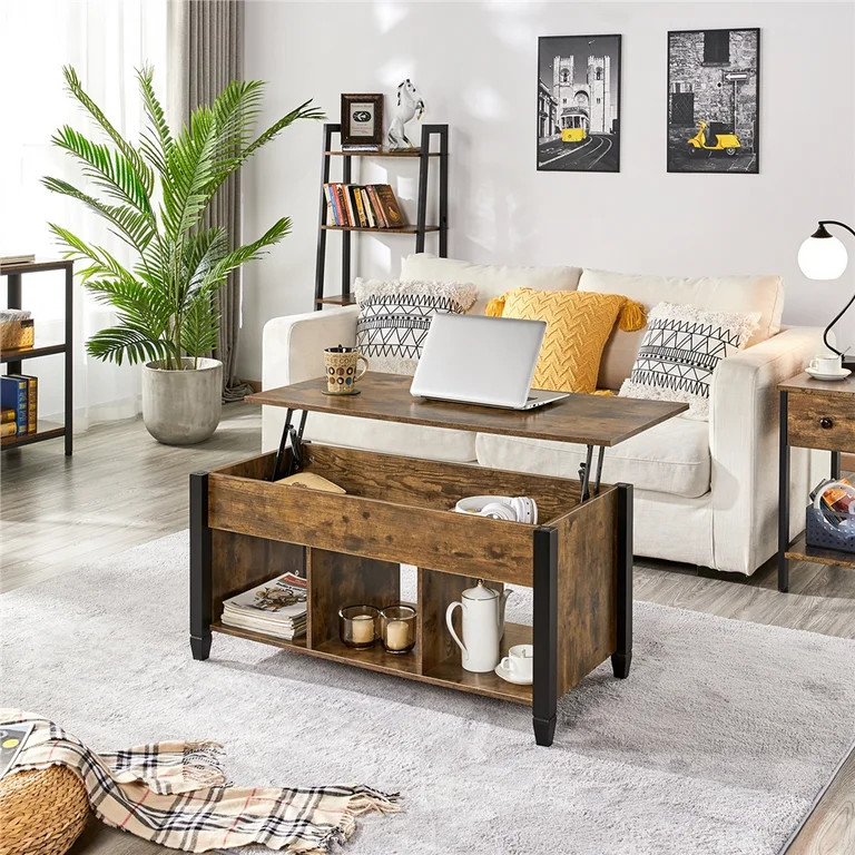 Alden Design 41" Lift Top Coffee Table with 3 Storage Compartments, Rustic Brown - Walmart.com | Walmart (US)