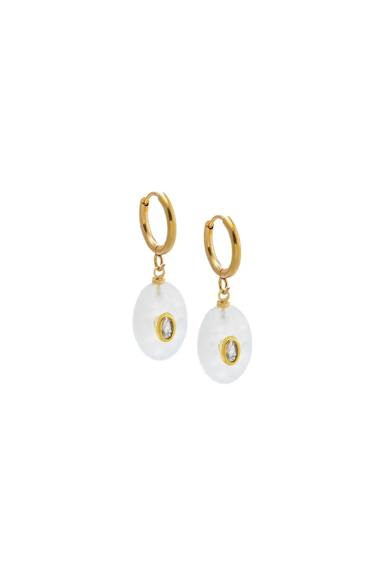 Oval Charm Bezel Natural Stone Drop huggie Earrings (Women) | Nordstrom | Nordstrom