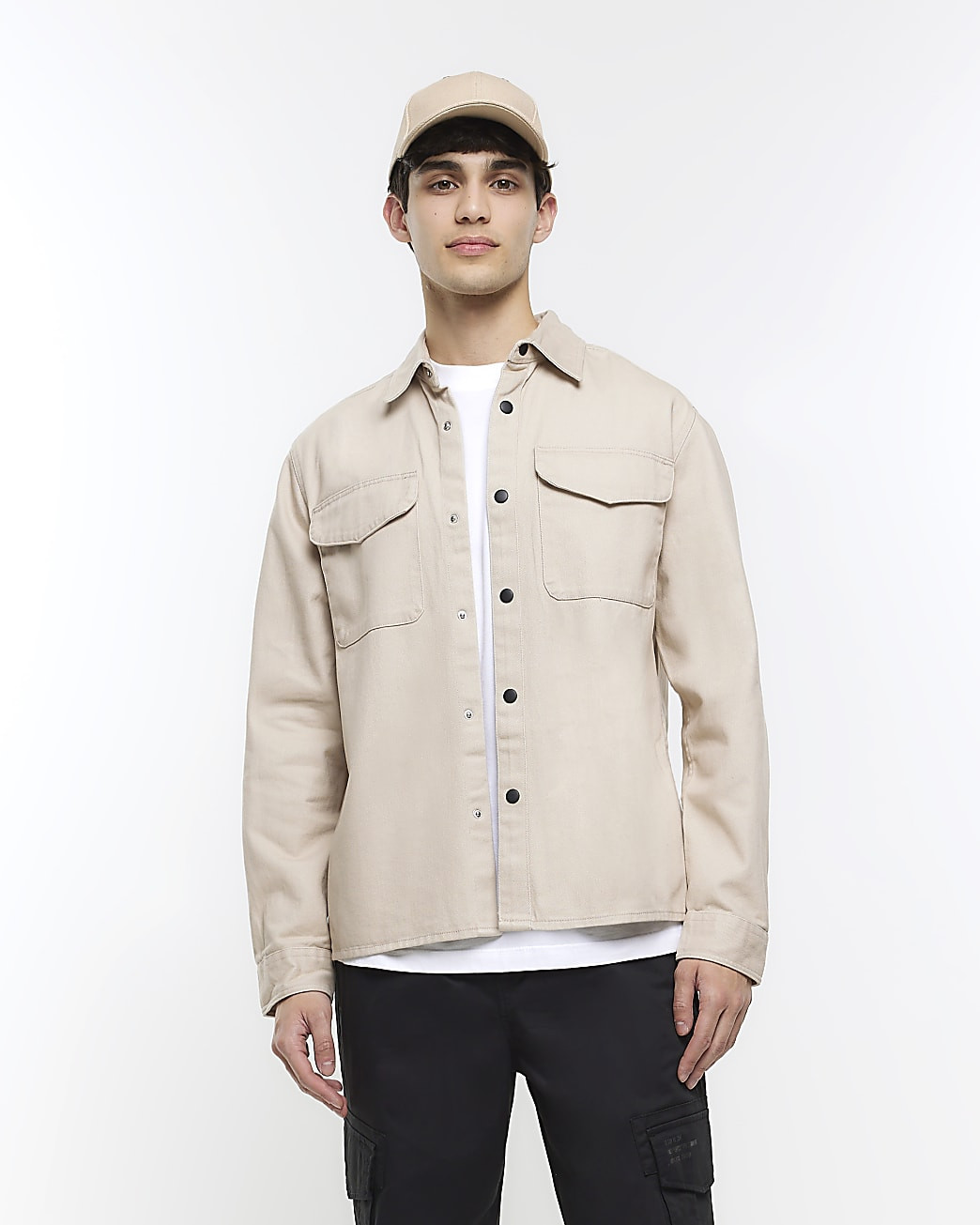 Beige regular fit long sleeve shacket | River Island (UK & IE)