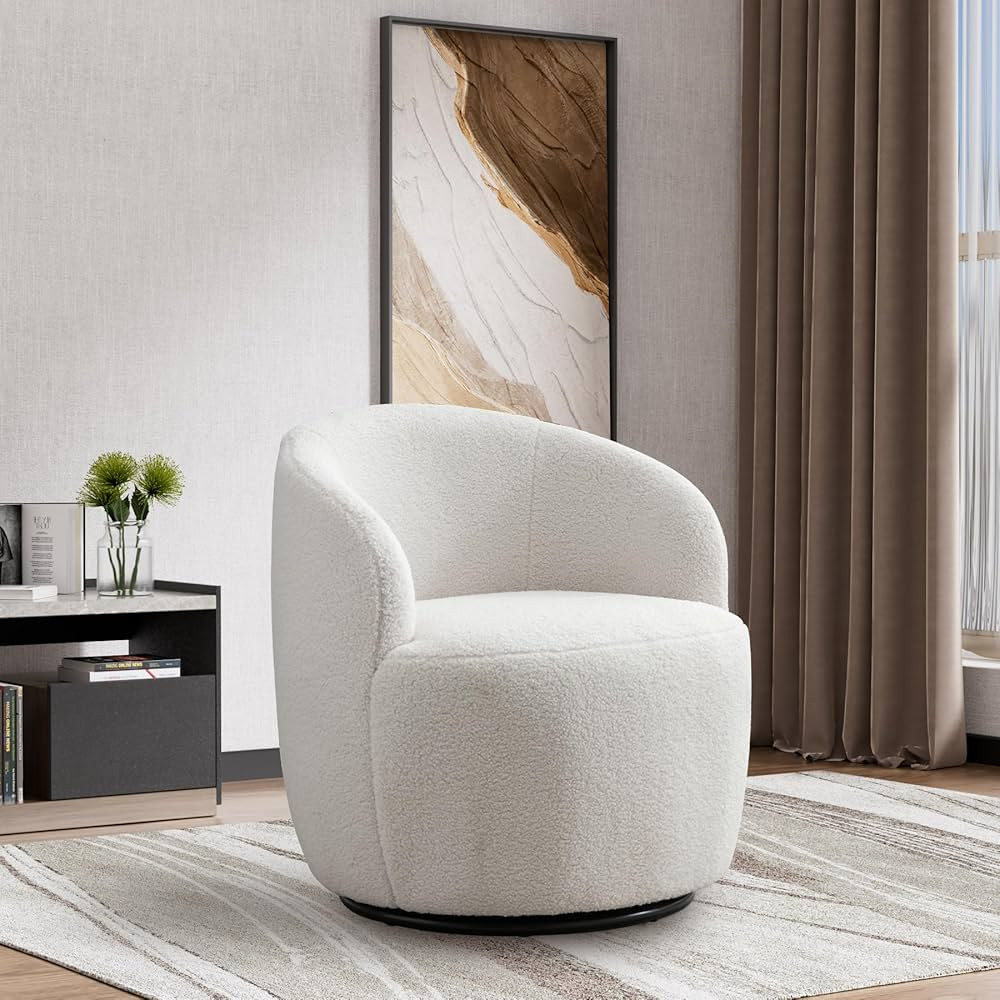 Swivel Barrel Chair, Modern Comfy Boucle Swivel Accent Chair, Comfy Sherpa Round Armchair, Small ... | Amazon (US)