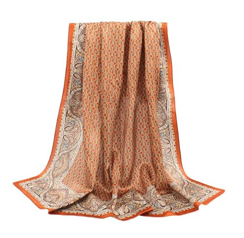 ANDANTINO 100% Pure Mulberry Silk Scarf 35" Large Square Lightweight Headscarf –Women’s Hair Wraps-With Gift Packed (Chains-Caramel) | Amazon (US)