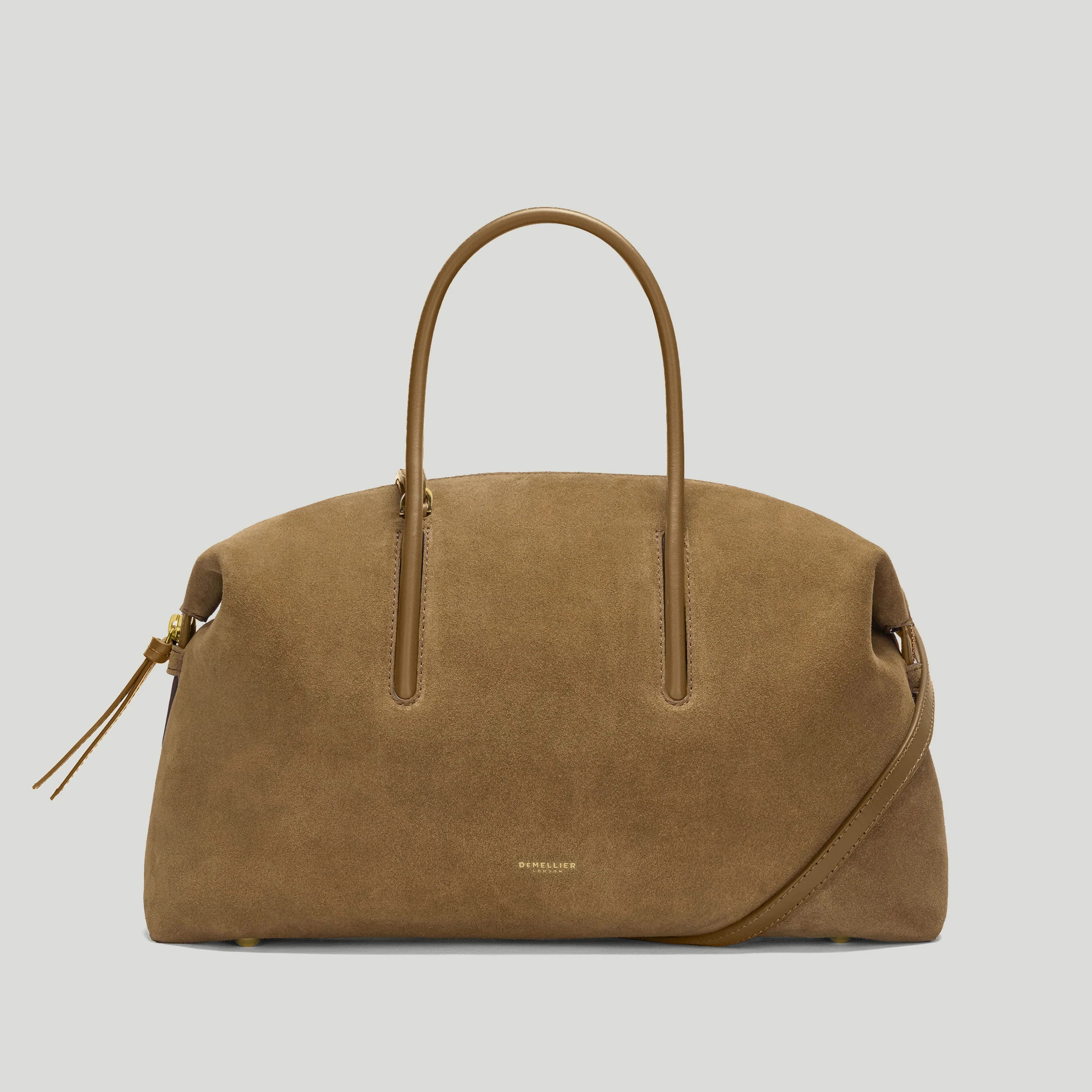 DeMellier The Midi Stockholm in Tobacco Suede Leather Top handle bag | DeMellier