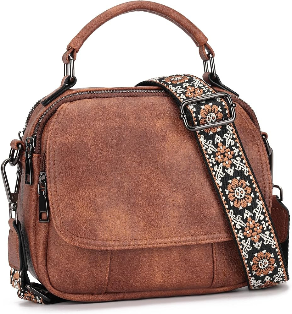 Crossbody Purses for Women Triple Zip Small Leather Cross Body Bags Woman's Shoulder Bags Handbag... | Amazon (US)
