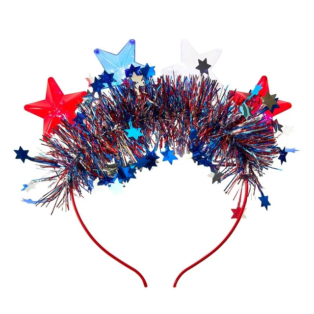 Way to Celebrate Patriotic Red, White & Blue Light-up Star Headband, All Ages - Walmart.com | Walmart (US)