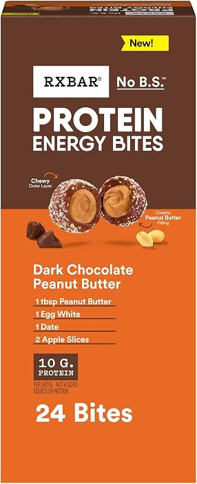 RXBAR Protein Energy Bites, 8g Protein, Gluten Free Energy Snacks, Protein Snacks, Dark Chocolate Peanut Butter, 21.1oz Box (24 Bites) | Amazon (US)