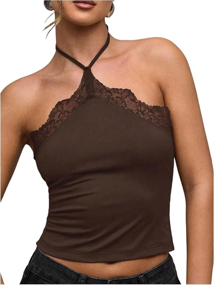 SOLY HUX Women's Halter Tops Y2k Lace Tie Backless Sleeveless Going Out Cami Top | Amazon (US)