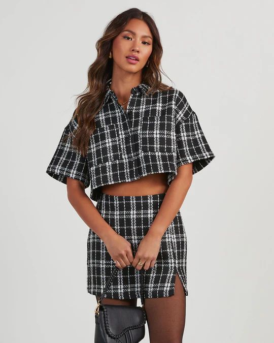 Layla Plaid Cropped Short Sleeve Button Down | VICI Collection