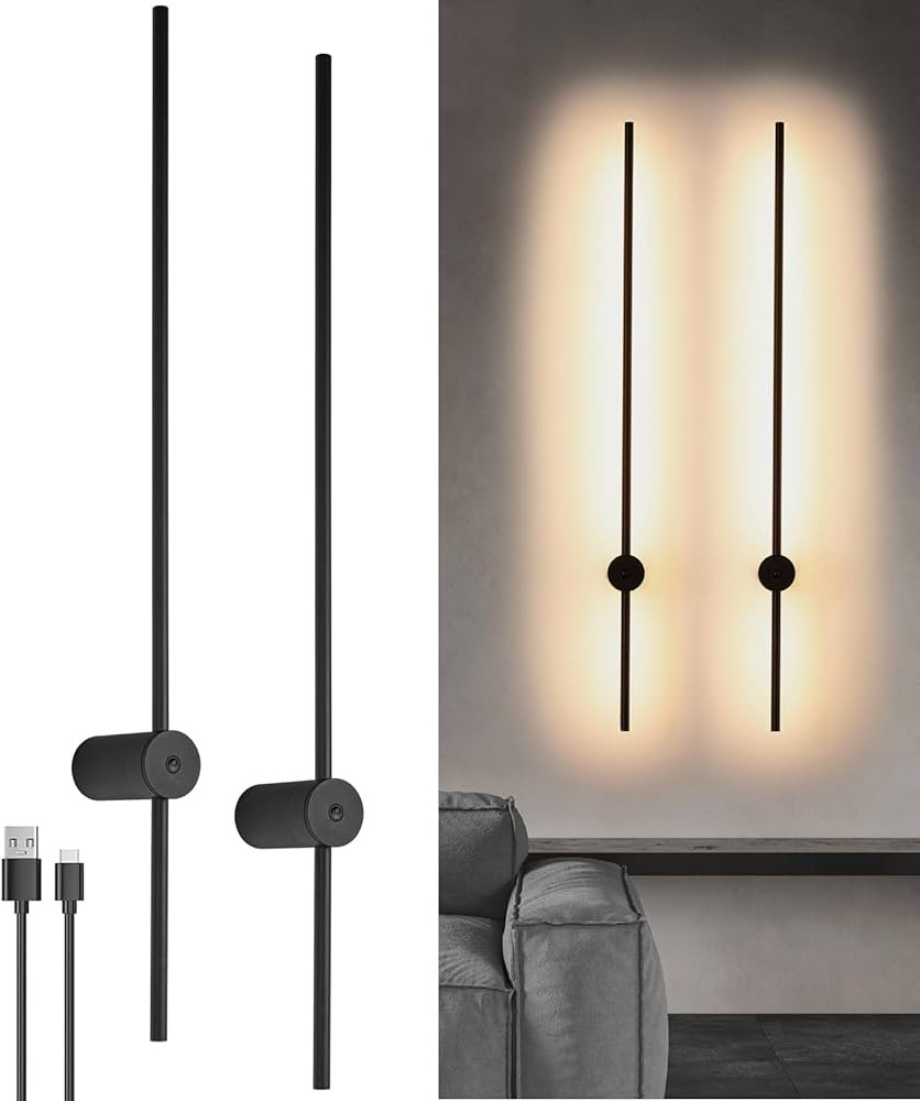 LED Wall Sconces Set of Two, Battery Operated Wall Lights Indoor, USB Rechargeable LED Wall Light... | Amazon (US)
