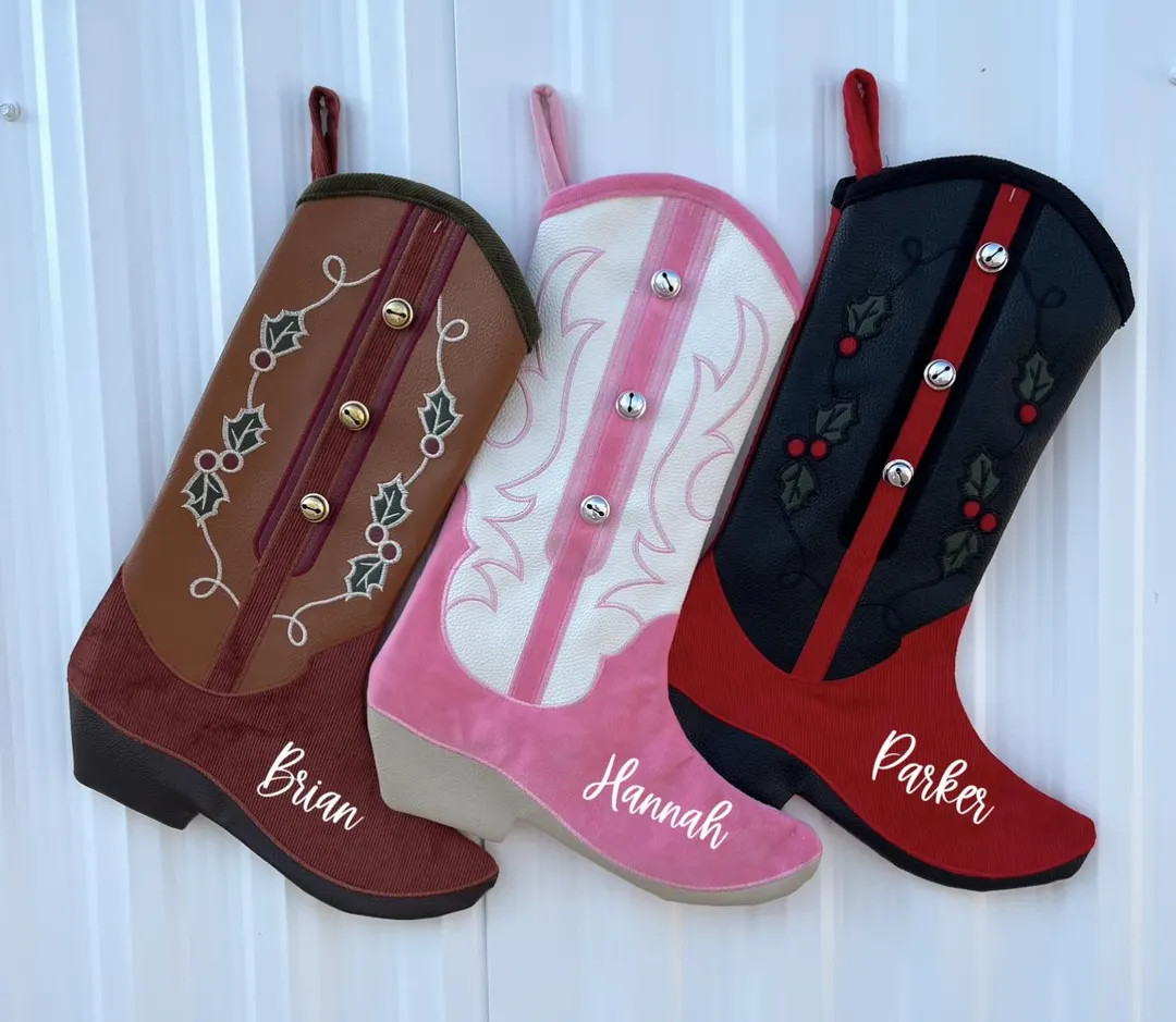 Personalized With Name Cowboy Boot Christmas Stocking 17 - Etsy | Etsy (US)