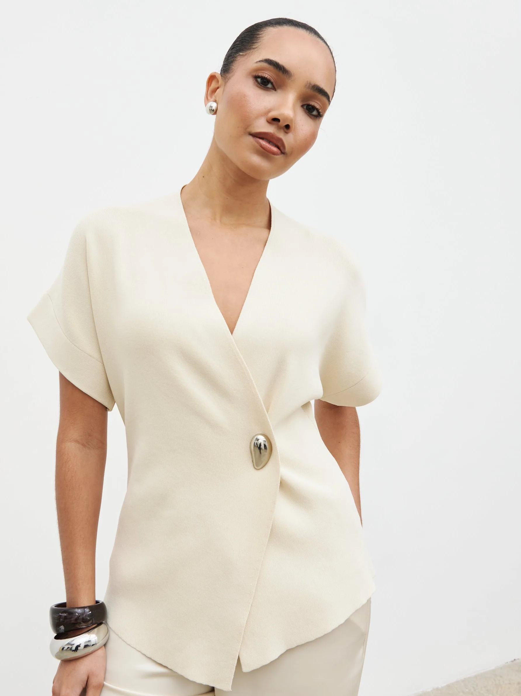 Solana Open Sleeve Trim Detail Knit Jacket | Pretty Lavish (UK)