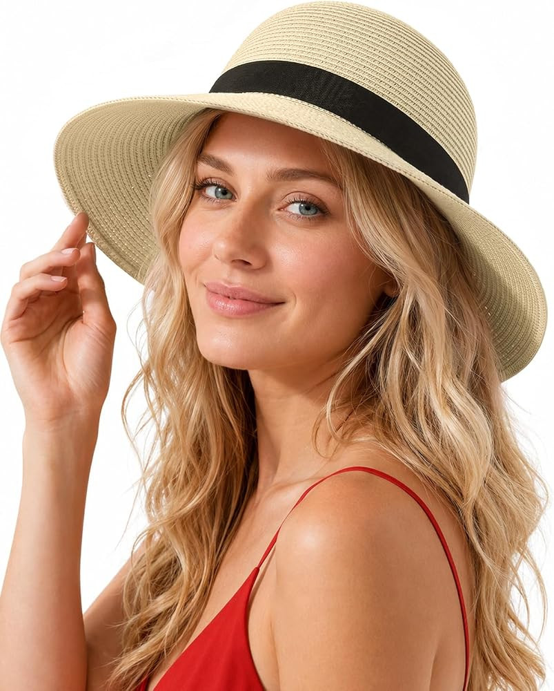 Zylioo 2XL XL L Women\u2019s Straw Sun Hat, Wide Brim Beach Hat UPF 50+, M S Floppy Summer Hat, V... | Amazon (US)
