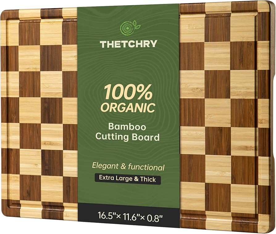 THETCHRY Bamboo Cutting Boards for Kitchen, Checkered Wooden Cutting Board with Juice Groove, Non... | Amazon (US)