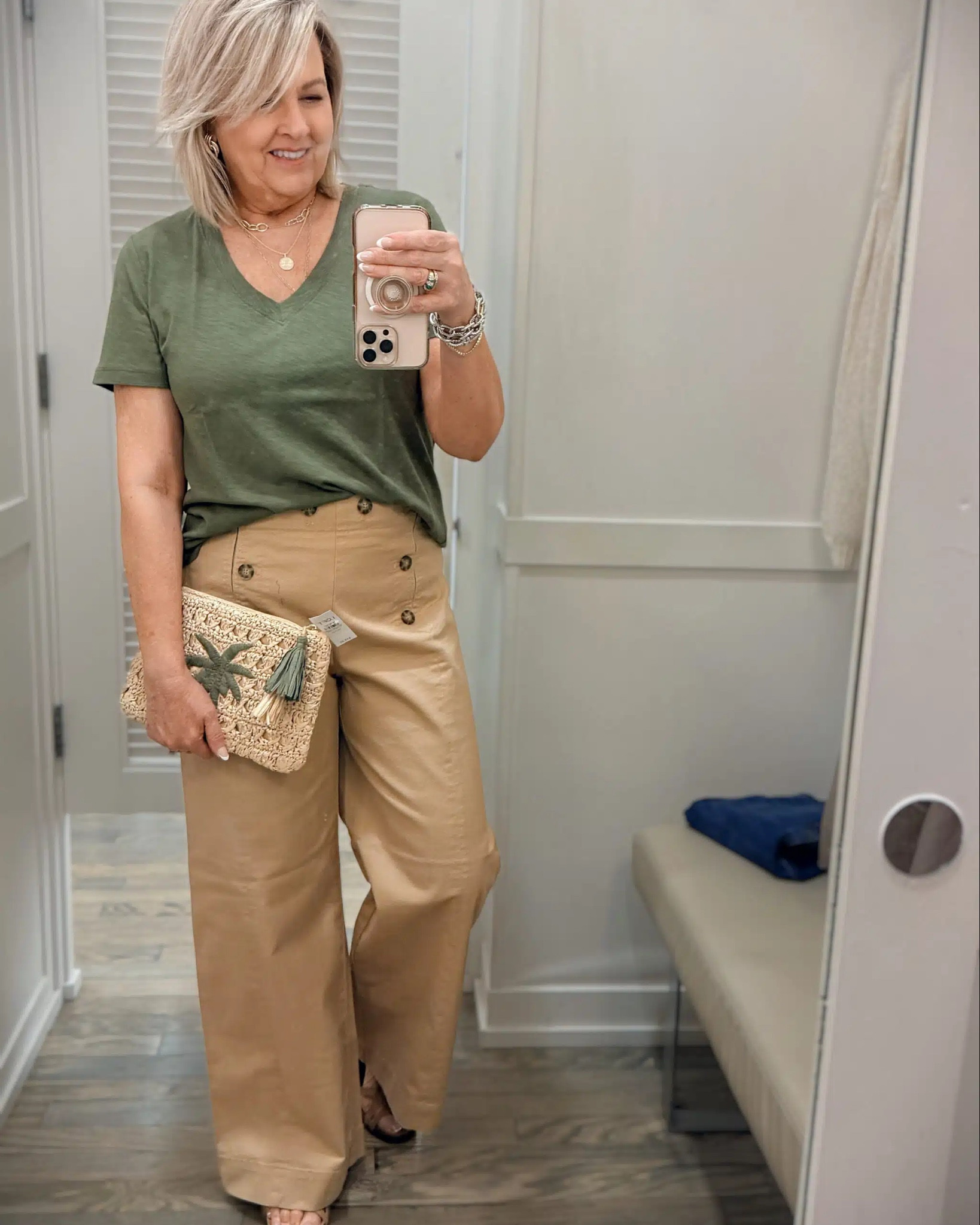 A neutral outfit idea from Loft! I always have some basic tees in multiple colors in my closet because they’re an easy go to. My green tee, twill mariner pants and cardigan are all a size large.

#LTKWorkwear #LTKootd #LTKOver40