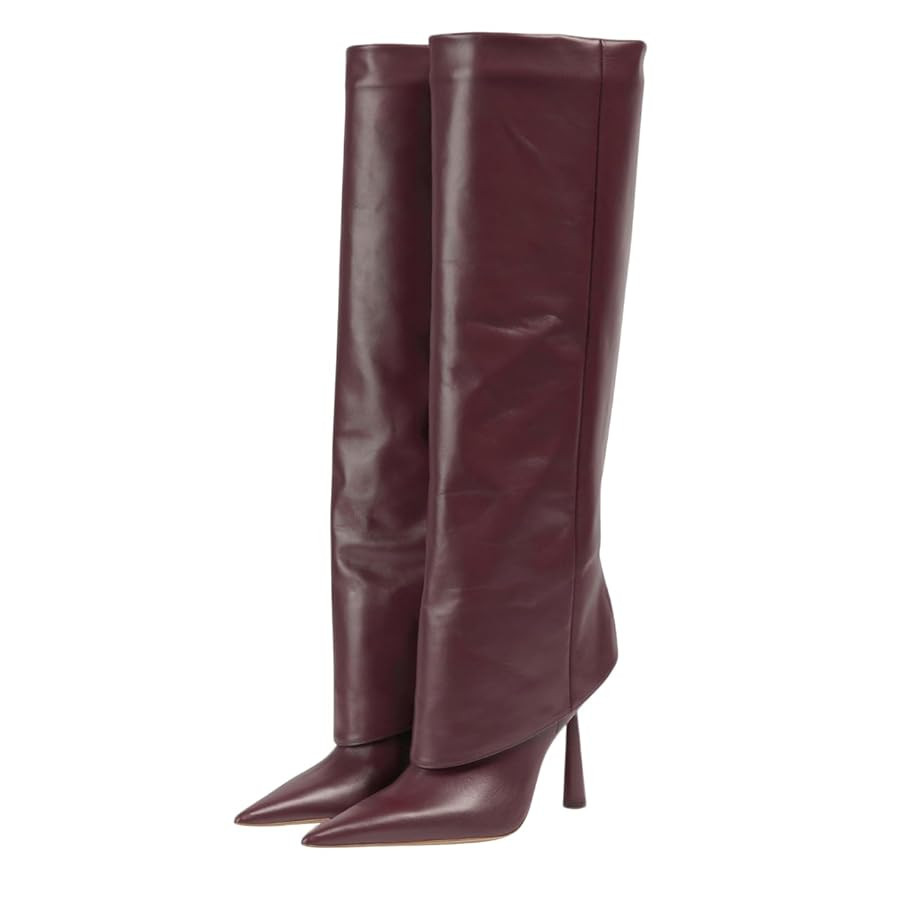 Vertundy Women's Fold Over Boots - Pointed Toe Stiletto Heel Slip On Knee High Boot Fashion Sexy ... | Amazon (US)