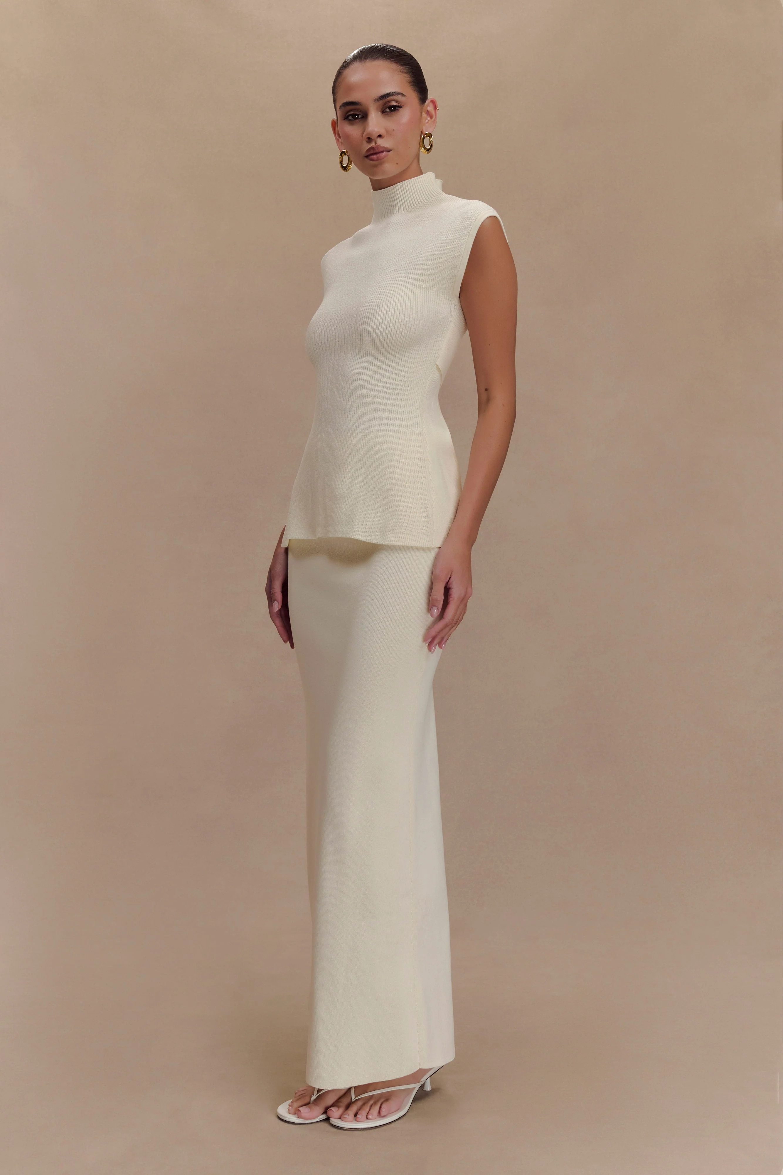 Maxine Knit Open Back Top - Ivory | MESHKI US