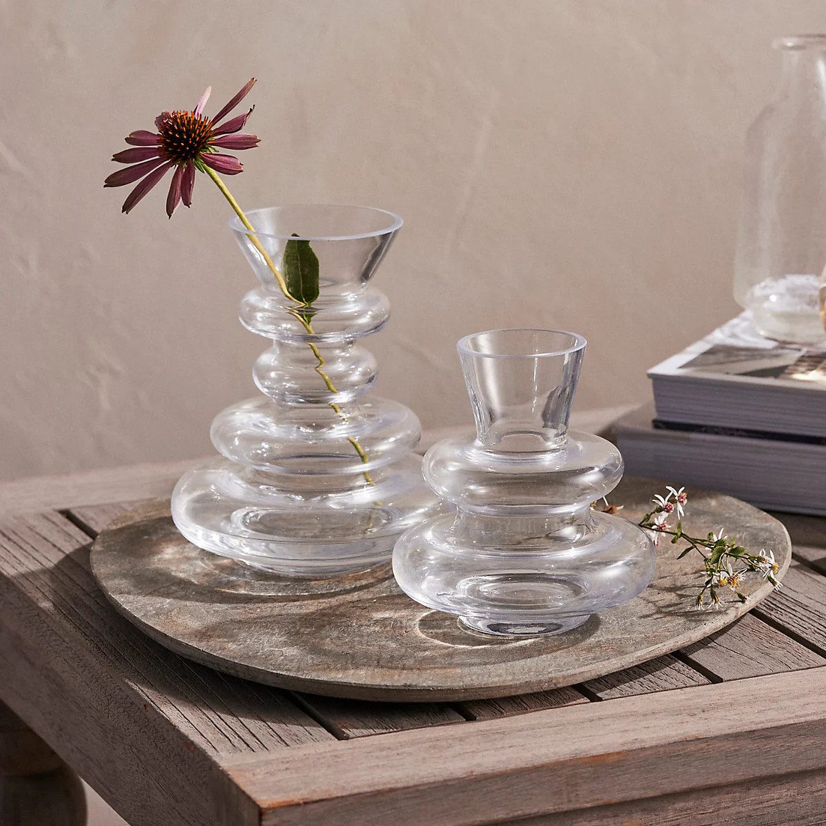 Stacked Clear Glass Totem Style Kappa Vase - 2 Size Options Available | Darby Creek Trading