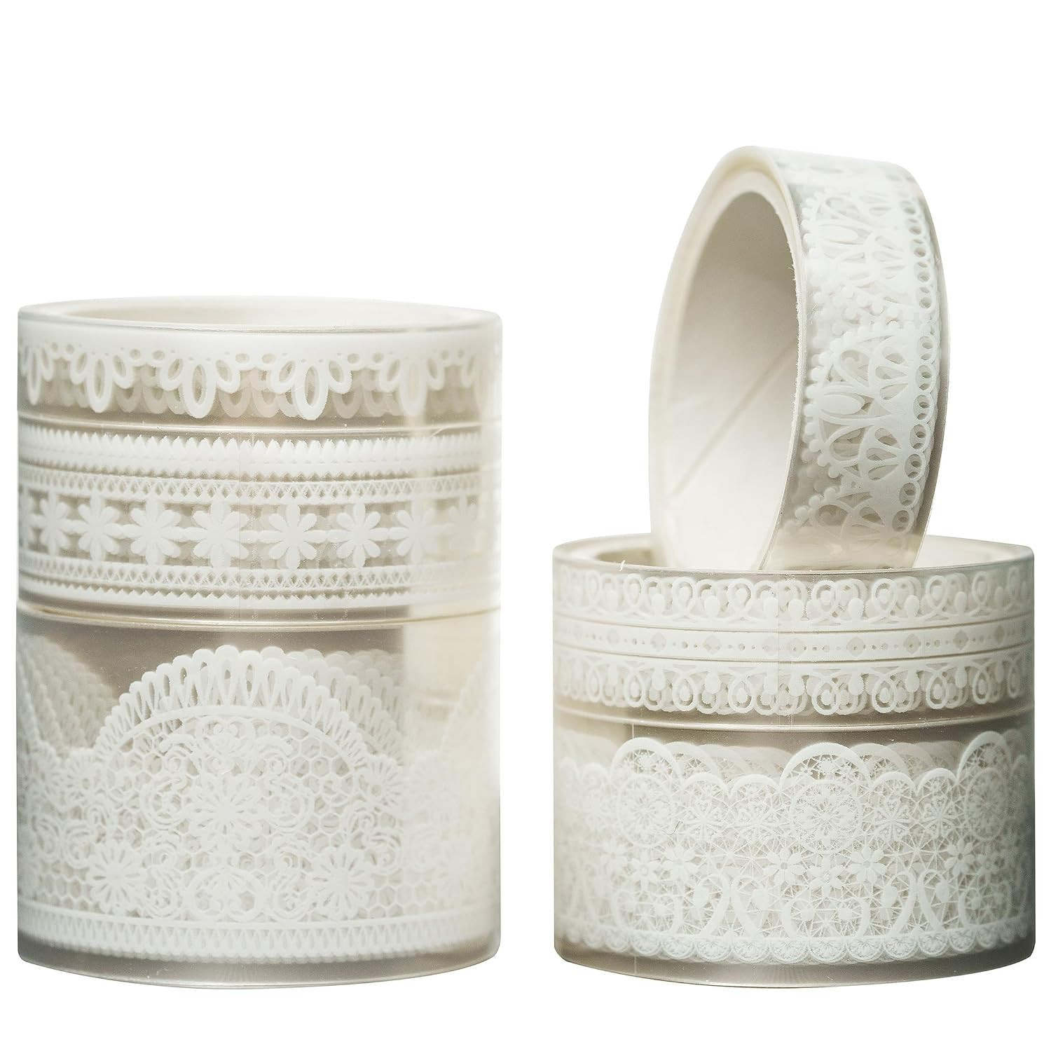 6 Rolls Lace Patterns PET Tapes Floral Arts Decorative Tape Set Adhesive Transparent Masking Tapes for DIY Craft, Kids, Scrapbook, DIY, Gift Wrapping, Journal (Pure White) | Amazon (US)